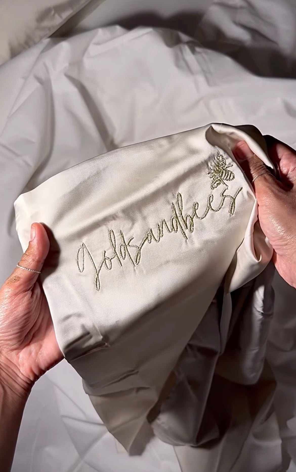 PURE SILK PILLOW CASE- Beige/embroidered with gold