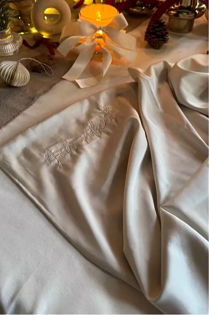PURE SILK PILLOW CASE- Beige/embroidered with gold