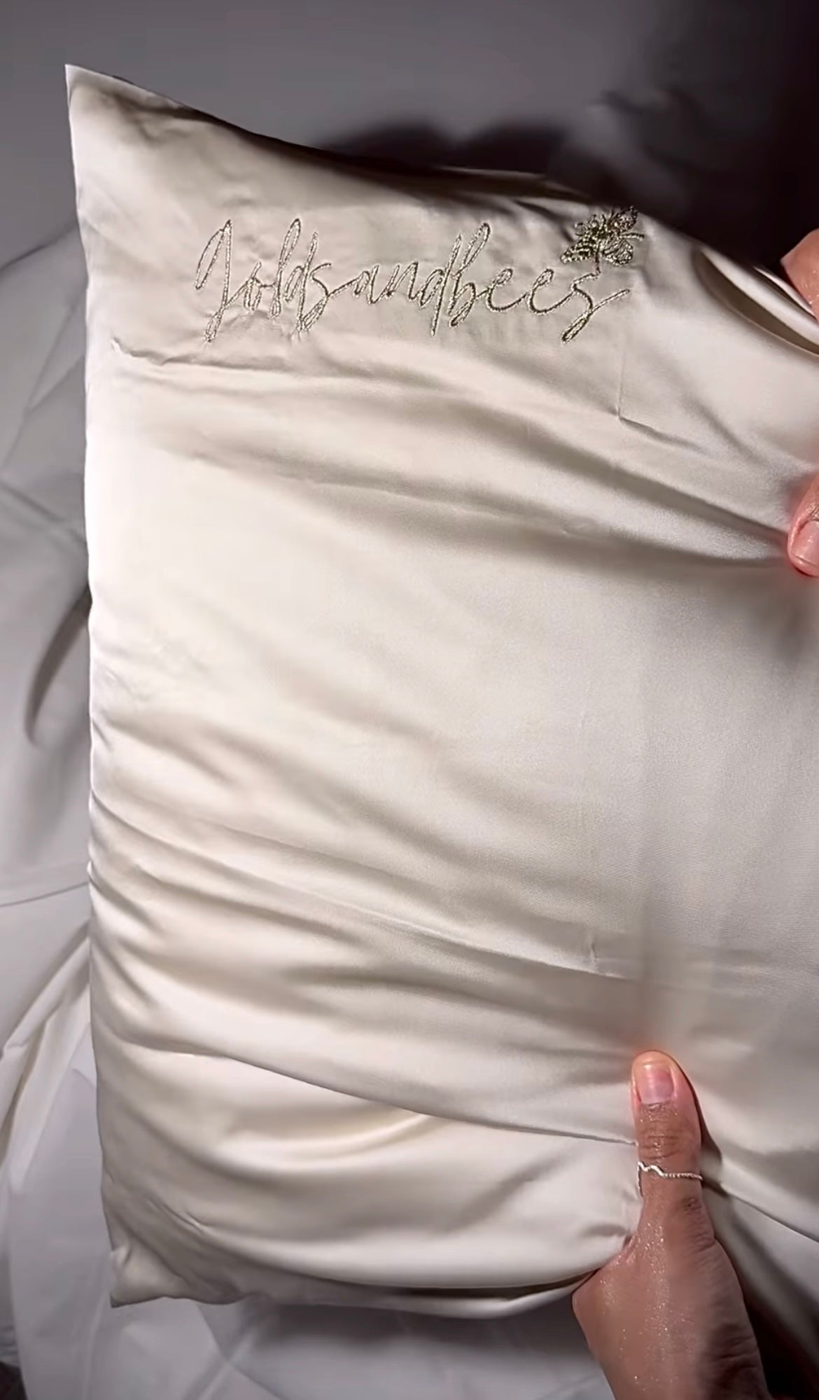 PURE SILK PILLOW CASE- Beige/embroidered with gold