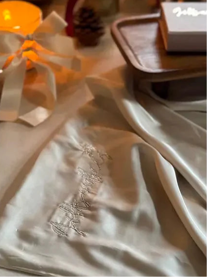 PURE SILK PILLOW CASE- Beige/embroidered with gold