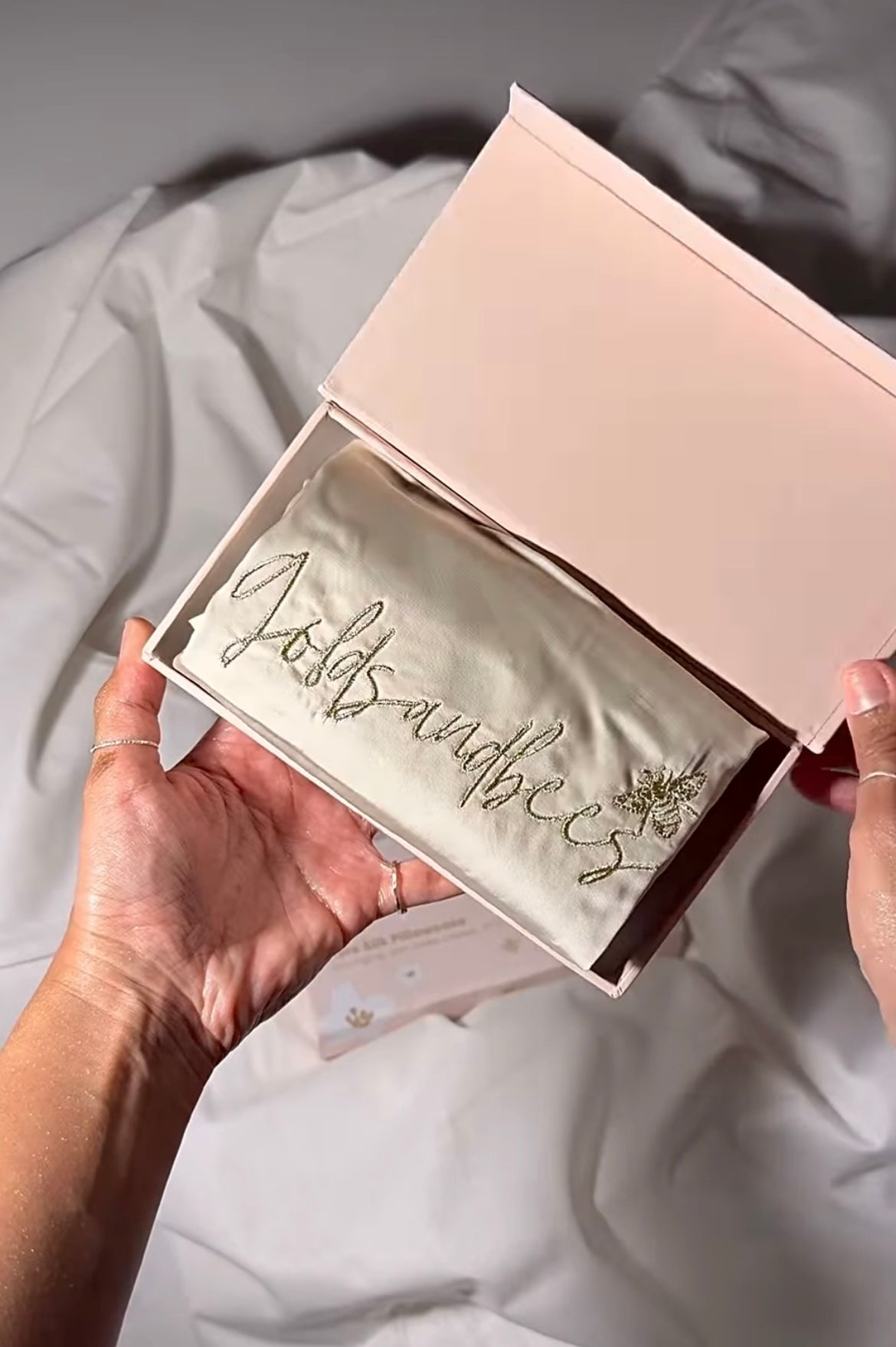 PURE SILK PILLOW CASE- Beige/embroidered with gold