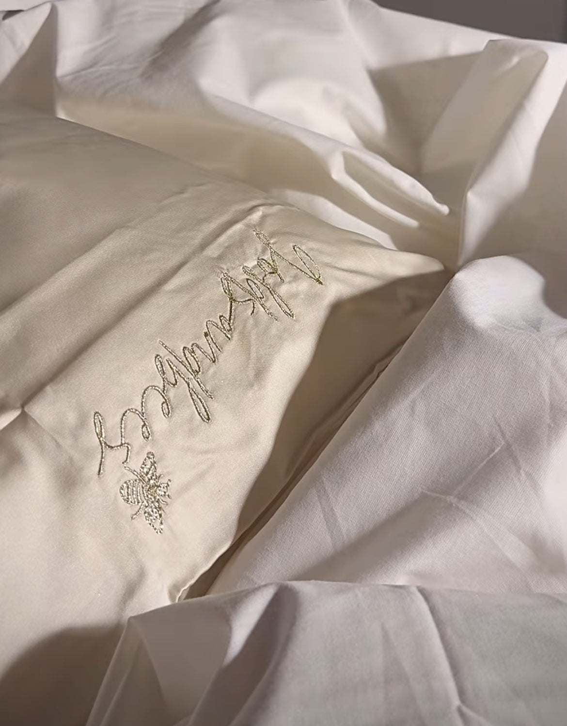 PURE SILK PILLOW CASE- Beige/embroidered with gold