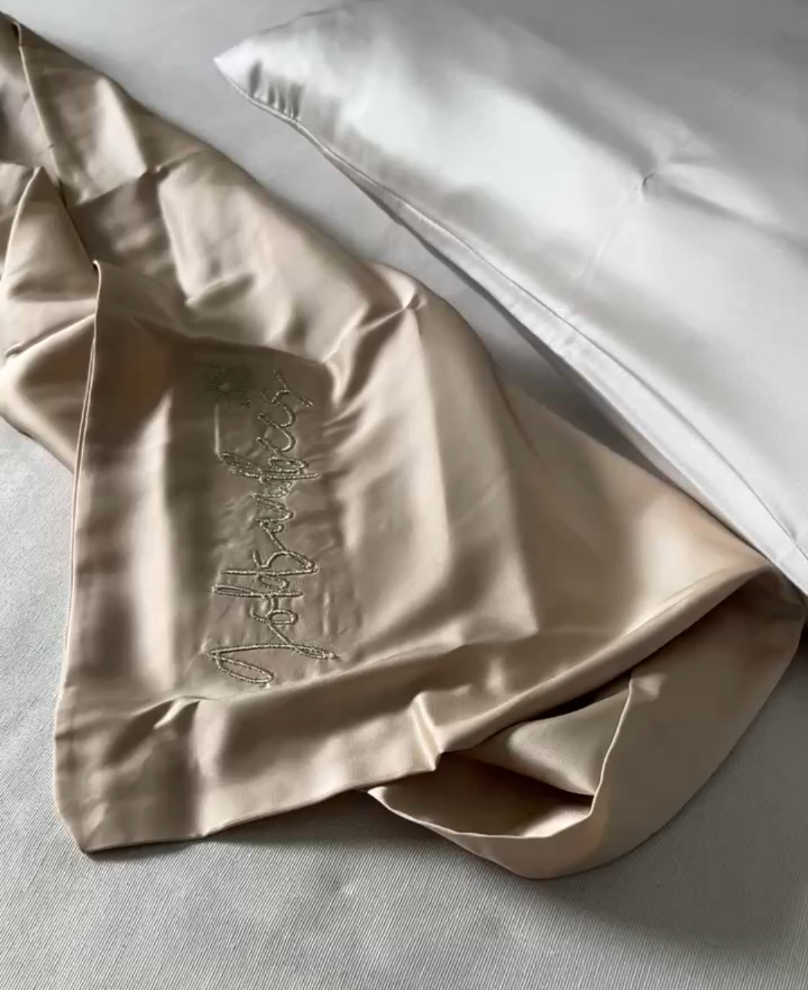 PURE SILK PILLOW CASE- Beige/embroidered with gold